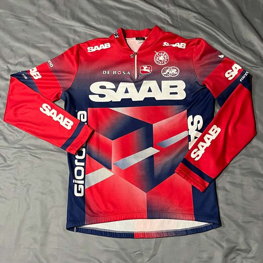 Giordana Saab De Rosa Long Sleeve Cycling Jersey Red Blue